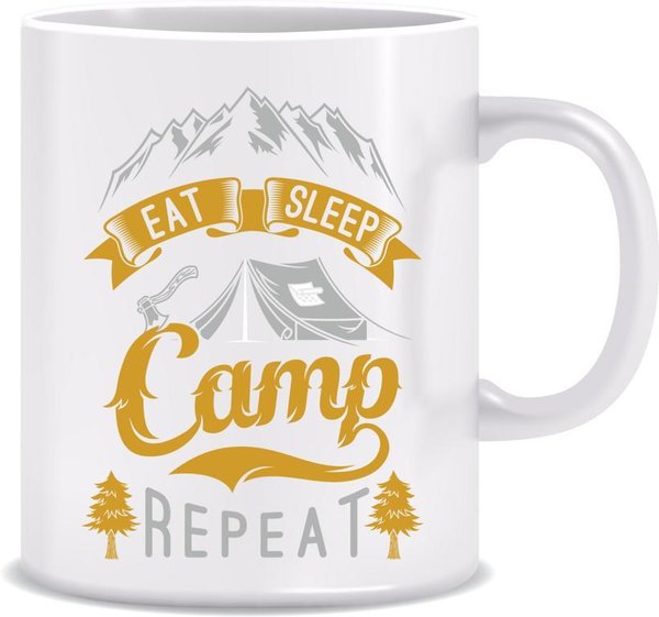 Witzige Tasse - eat, sleep, camp, repeat